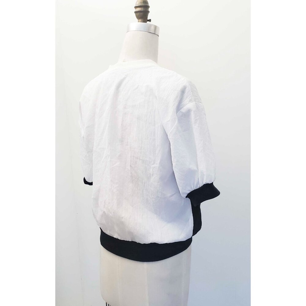 80s Teddi Sport Womens Crinkle Color Block Windbreaker Top Short Sleeve Shirt M - Picture 8 of 9